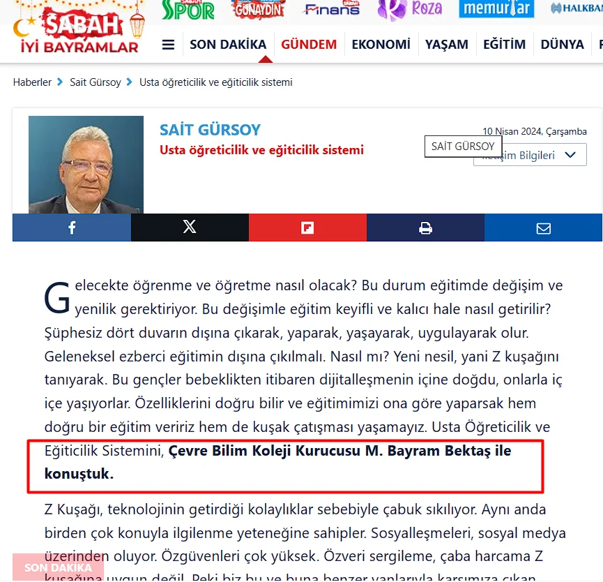 Sabah Gazetesi Yazarı Sait Gürsoy ile Söyleşi